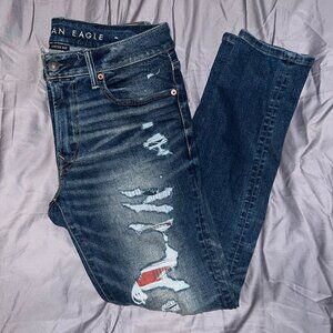 American Eagle Airflex 360 distressed & repaired Skinny Jean. 32x30